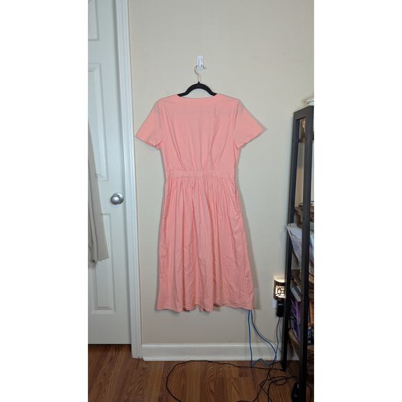 J. Crew Factory Women Light Coral Peach Cotton Button Front Midi Wrap Dress Sz 6 - Picture 2 of 9